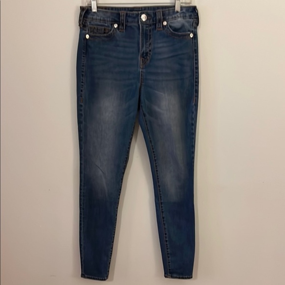 True Religion Blue Jennie Curvy High Rise Super Skinny Jeans with Stretch SZ 29